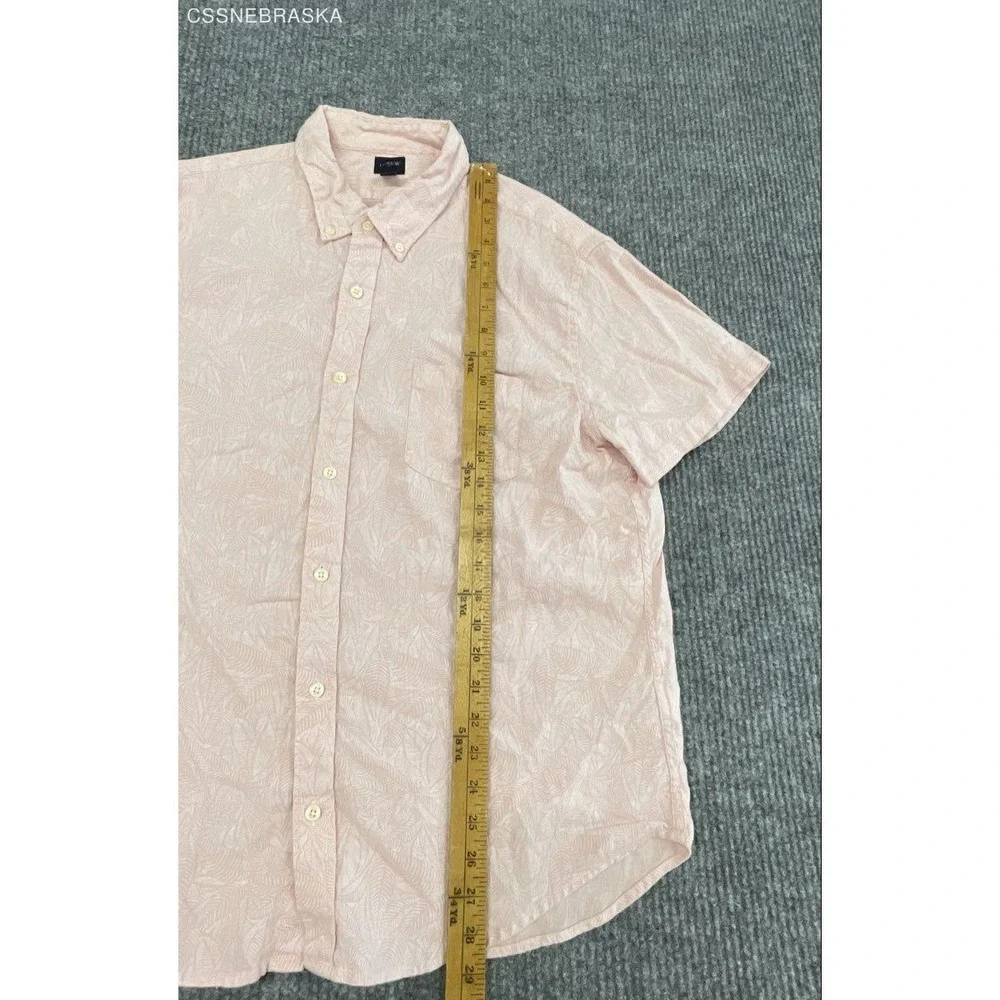 J.Crew Men's Pink Leaf Print Short Sleeve Linen Cotton Button Down Shirt Sz XL